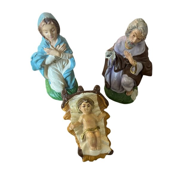 Vtg Italian Plaster Nativity Set Mary Joseph Baby Jesus 1950s Italy Stamp Creche - Picture 3 of 10